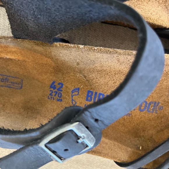 Birkenstock Black Bali Soft Footbed Oiled Leather Hippie Sandals Sz  11-11.5 - Picture 8 of 9